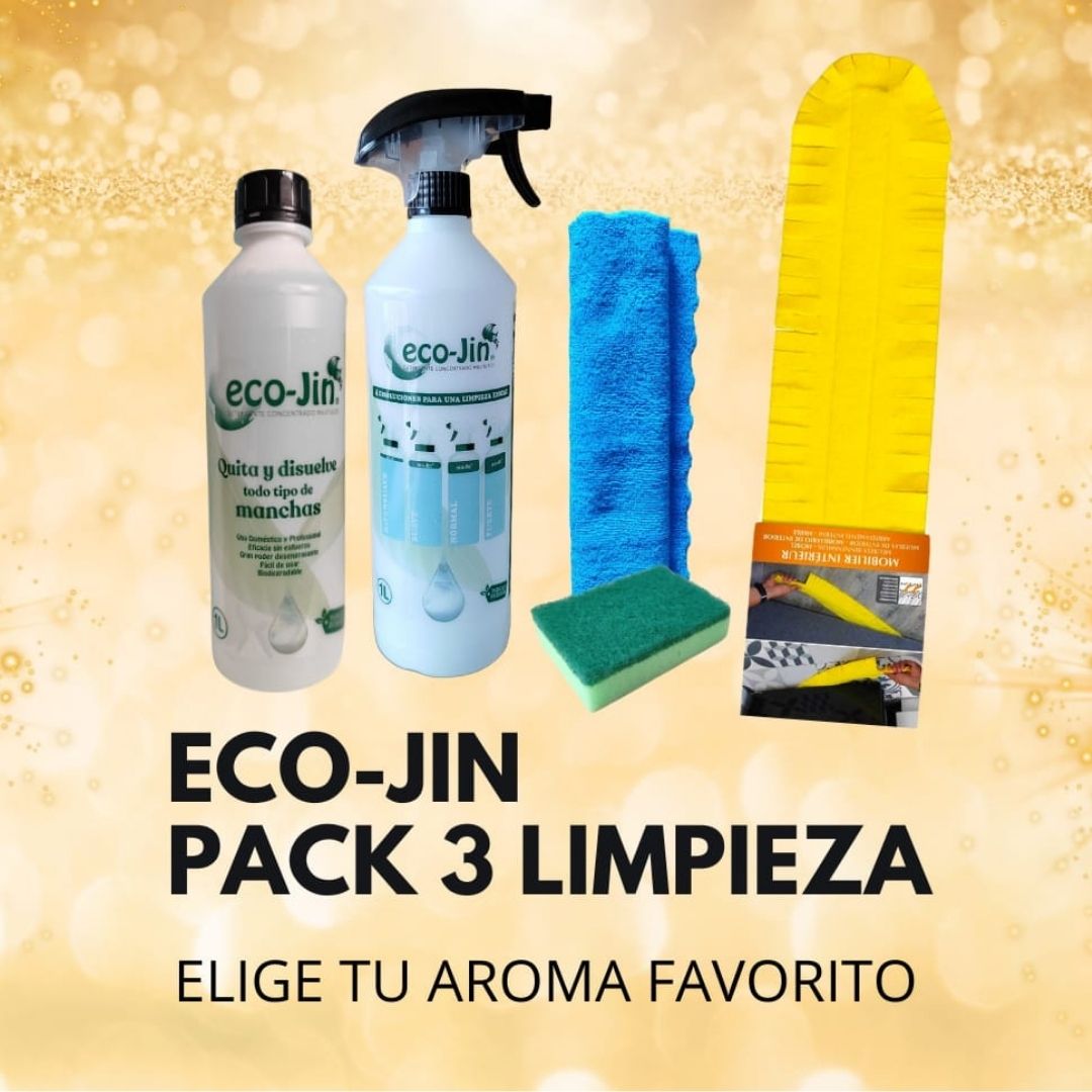 PACK 3 Limpieza ECOJIN+DIFUSOR+PLUMERO+BAYETA MICROFIBRA+ESTROPAJO CON ESPONJA